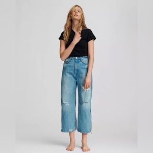 RAG AND BONE Ruth Ultra High Rise Wide leg Straight Jeans 28 Blue